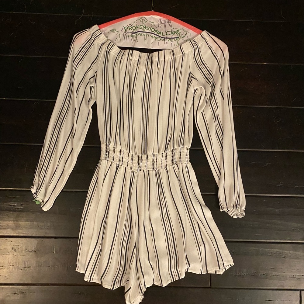 L.A. Hearts black and white striped romper.